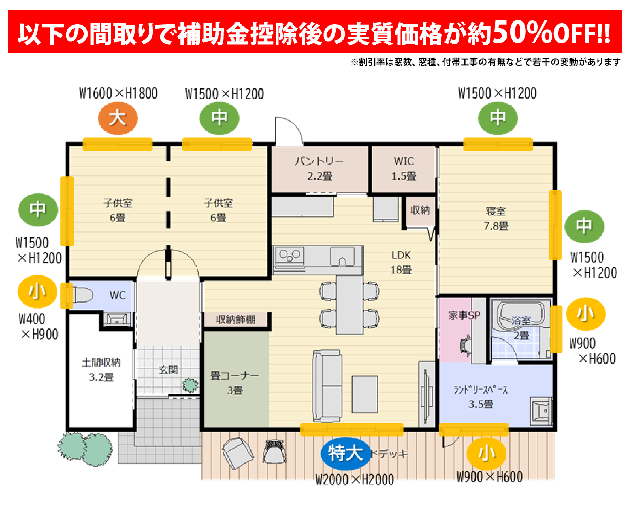 リフォームおすすめプラン １階まるまる断熱化（内窓設置）の場合(「窓グレードSランクの場合」※LowE複層ガラスアルゴンガス入り)